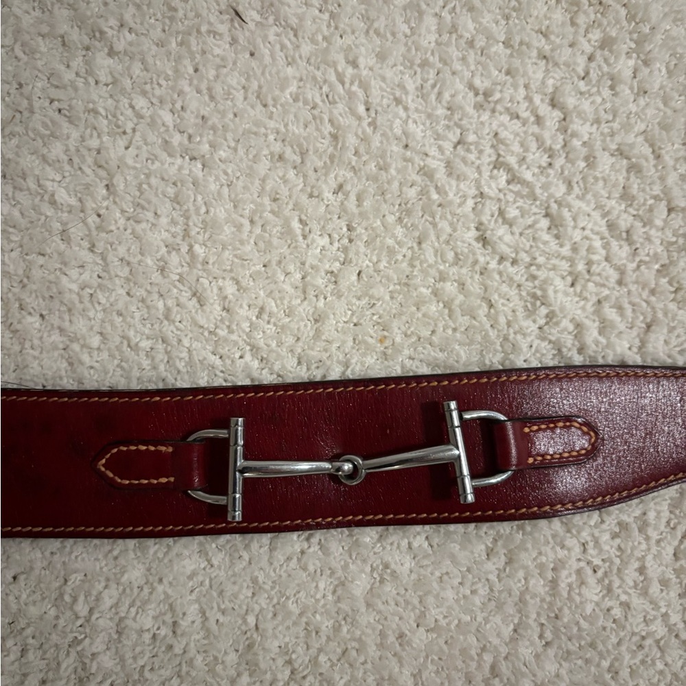 Women’s Hermes Brown/Burgundy Leather and Silver Horsebit Belt 31” Small